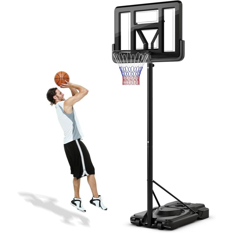 Panier de Basket Extérieur, Réglable en Hauteur 230-305cm avec Base Remplissable, Panneau Incassable, Roues, Rangement pour Ballon, Panier de Basket