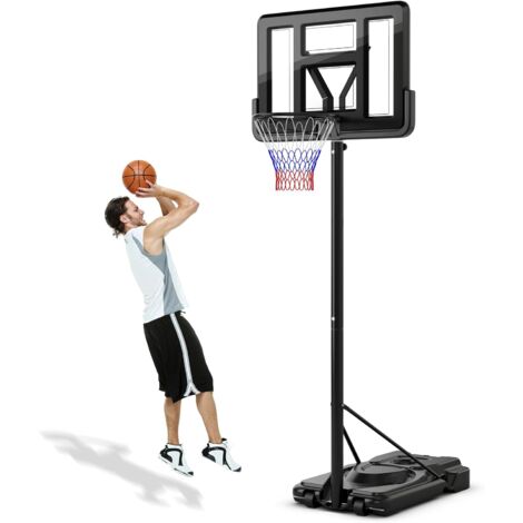 GOPLUS Panier de Basket Extérieur, Réglable en Hauteur 230-305cm avec Base Remplissable, Panneau Incassable, Roues, Rangement pour Ballon, Panier de Basket Portable pour Adultes