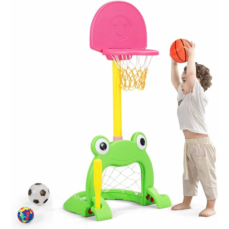 GOPLUS Panier de Basketball pour Enfants 3 en 1 Réglable en Hauteur, Support de Panier de Basket Multifonctionnel avec Base Remplissable pour