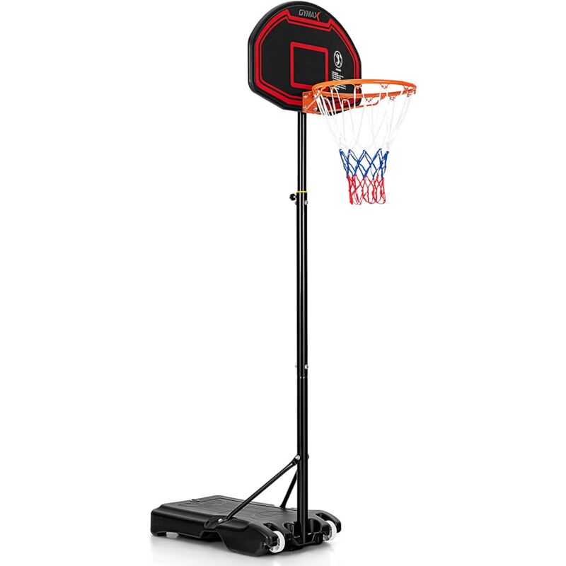 Goplus - Panier de Basketball sur Pieds avec Panneau, Base Stable avec roulettes, Hauteur Reglable 1,8 -2,4 m