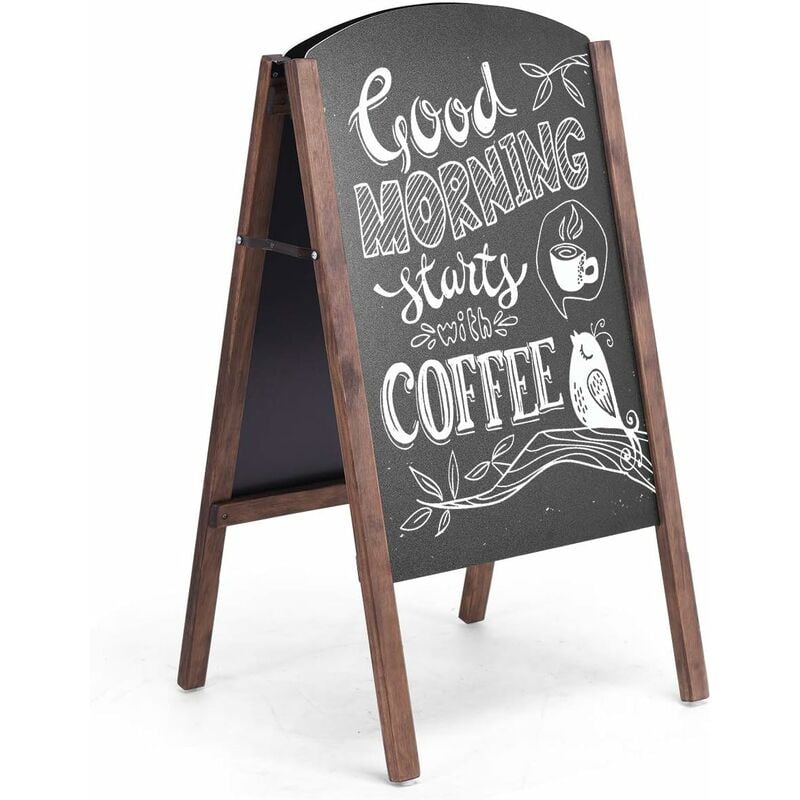 GOPLUS Panneau Publicitaire Exterieur, Tableau Noir, Porte-affiche Sur Pied en Bois, Essuyage et Pliable, Pour Publicite Promotion Restaurant