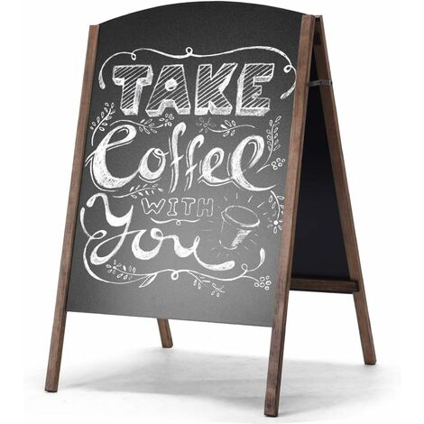 GOPLUS Panneau Publicitaire Extérieur, Tableau Noir, Porte-affiche Sur Pied en Bois, Essuyage et Pliable, Pour Publicité Promotion Restaurant Cafétéria Bar Bistrot (60 x 65 x 101cm)
