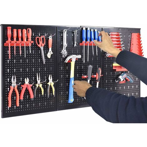 GOPLUS Panneaux Muraux de Rangement pour Outils Tableau Perfore, Materiau A3, Structure de Plaque de Fer, Fixee, Durable, 120 X 60 X 2CM, Noir