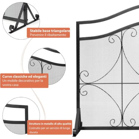 GOPLUS Parascintille Camino, Telaio in Metallo, con Gambe di Sostegno, Struttura Stabile, Paravento Moderno per Soggiorno, Camera da Letto, 112,5 x 33,5 x 83,5 cm, Nero
