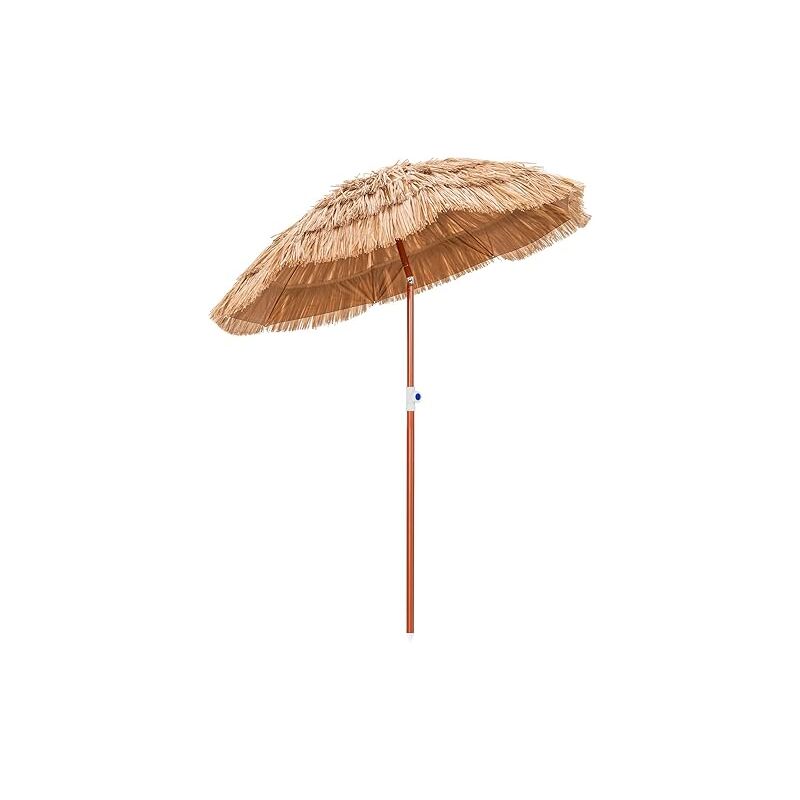 Goplus - Parasol de Jardin Exterieur, Parasol Exotique en Paille pp, Parasol Plage Hawaïen Inclinable, φ 1,75M, Pied de Parasol Non Inclus