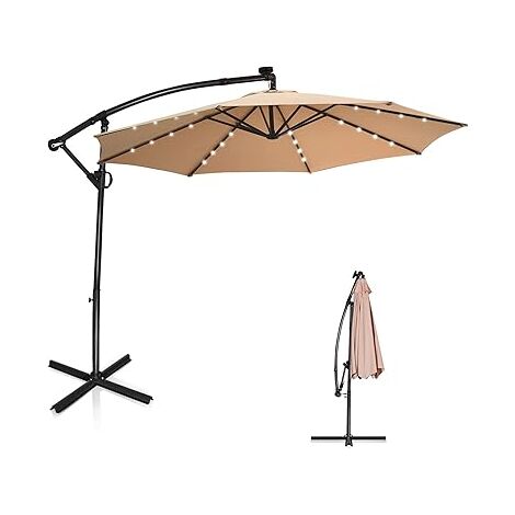 GOPLUS Parasol de Jardin D.300CM Rotatif à 360°-Parasol Inclinable avec 8 Baleines et 32 LED Solaires,pour Jardin/Terrasse