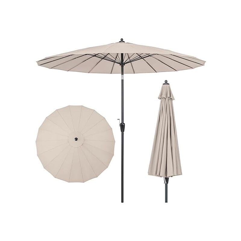 Parasol de Jardin de 250CM, Parasol en Aluminium avec Manivelle, Inclinaison par Bouton-Poussoir, 18 Baleines, Beige - Goplus