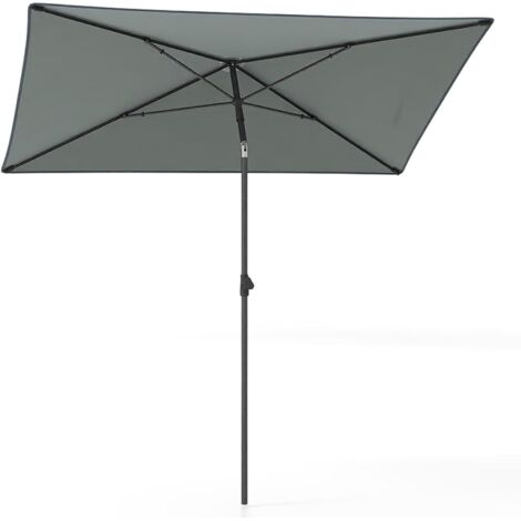 GOPLUS Parasol de Jardin Exterieur 213x140cm, Parasol de Balcon Portable avec Toit Inclinable, Bouton Poussoir, Sac de Transport, Base Non Incluse, pour Marché, Terrasse (Gris)