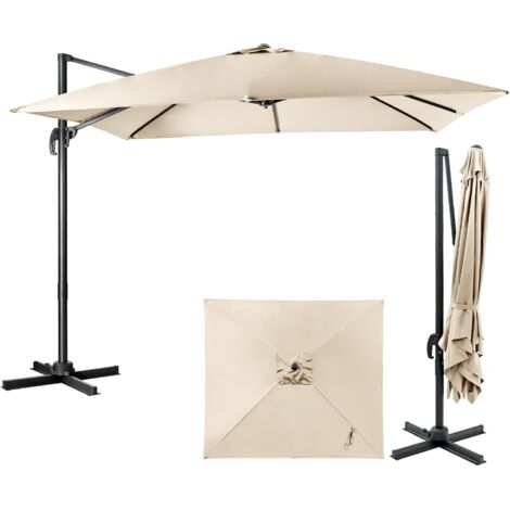 GOPLUS Parasol de Jardin Extérieur 3x3M, Parasol Déporté, Inclinable à 5 Angles, Rotatif à 360°, Pied en Croix, UPF50+, Carré, en Fer, Beige