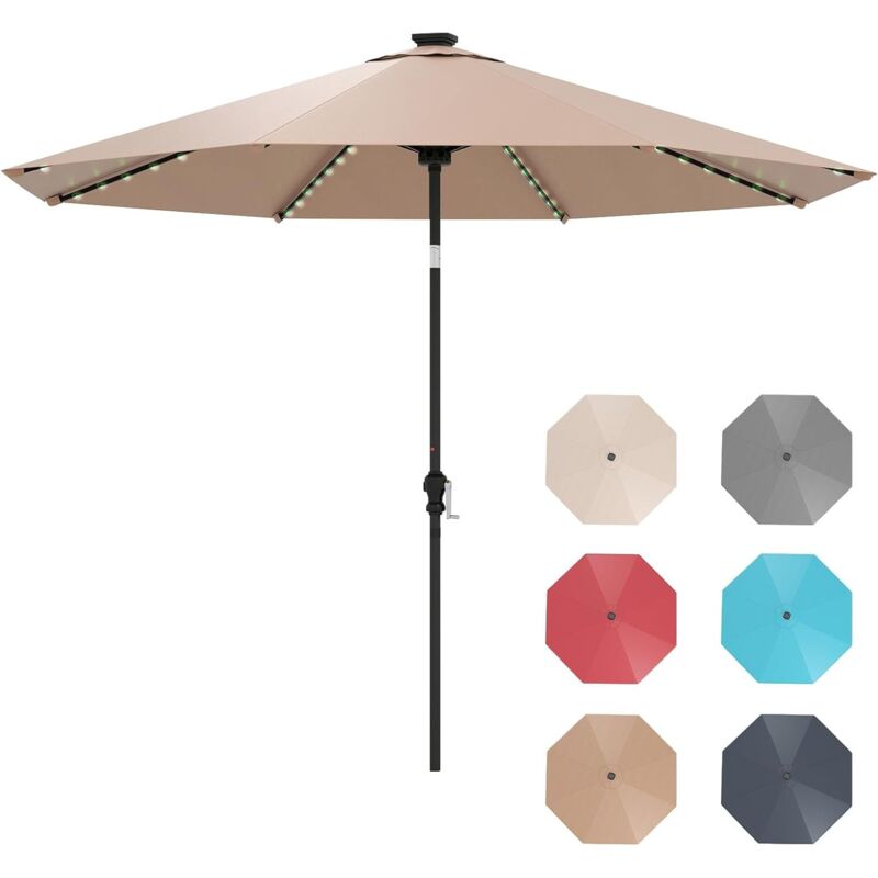 GOPLUS Parasol de Jardin Extérieur avec LED Coloré, 3M Grand Parasol Balcon Inclinable 35° avec Manivelle, 8 Baleines Solides, pour Patio Terrasse,
