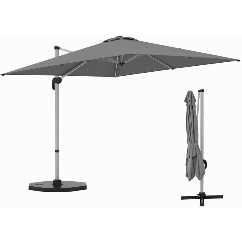 Parasol de Jardin Extérieur 3x3M, Parasol Déporté, Inclinable à 5 Angles, Rotatif à 360°, Pied en Croix, UPF50+, Carré, en Alu, Gris - Goplus