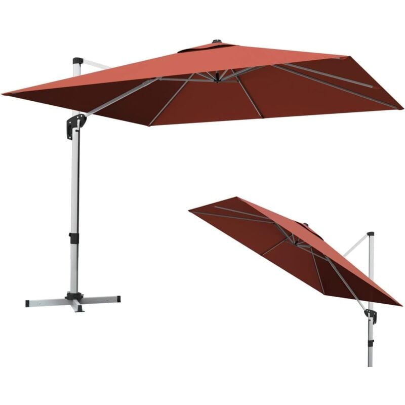 Goplus - Parasol de Jardin Extérieur 3x3M, Parasol Déporté, Inclinable à 5 Angles, Rotatif à 360°, Pied en Croix, UPF50+, Carré, en Alu, Orange
