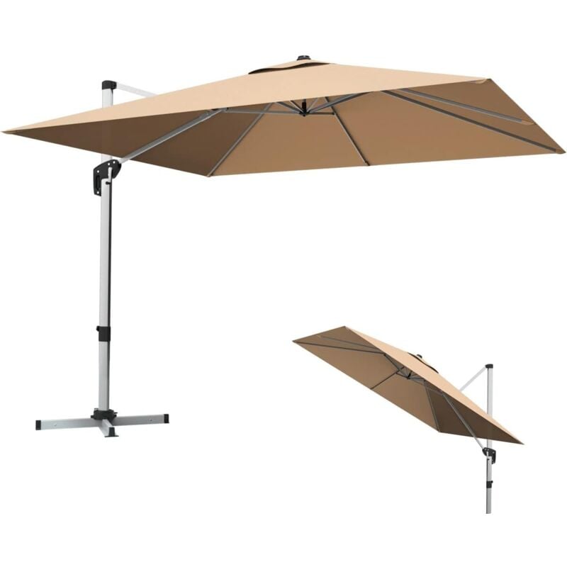 Parasol de Jardin Extérieur 3x3M, Parasol Déporté, Inclinable à 5 Angles, Rotatif à 360°, Pied en Croix, UPF50+, Carré, en Alu, Beige - Goplus