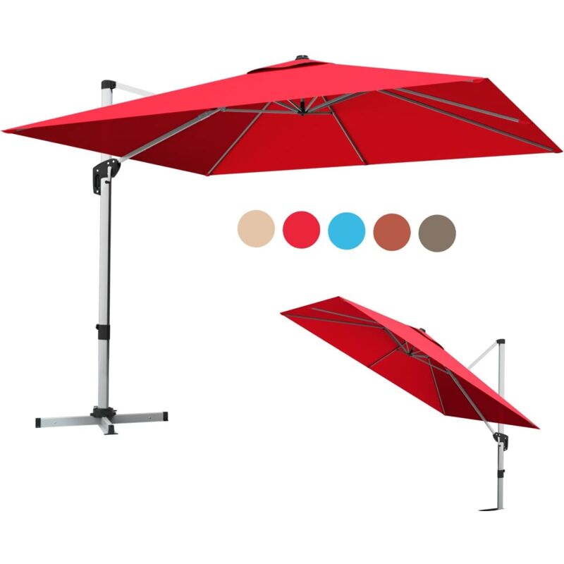 Goplus - Parasol de Jardin Extérieur 3x3M, Parasol Déporté, Inclinable à 5 Angles, Rotatif à 360°, Pied en Croix, UPF50+, Carré, en Alu, Bordeaux