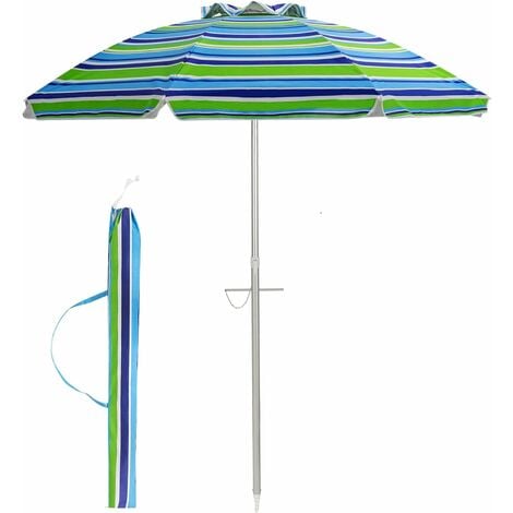 GOPLUS Parasol de Plage Hauteur 2M-Tête Inclinable avec Auvent/Sac/Bord Drapé-Mât en Aluminium et 8 Baleines-Protection UV50+