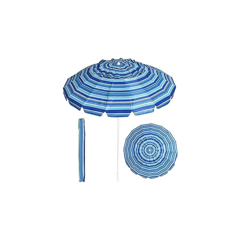 Parasol de Plage D222xH185CM Tête Inclinable avec Auvent/Sac/Bord Rabattu-16 Baleines en Fibre Verre-Pointe en Vrille-Bleu Foncé - Goplus