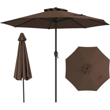 GOPLUS Parasol de Terrasse, Parasol de Jardin Exterieur avec Manivelle, 8 Baleines Robustes, Dessus Ventilé, Protection Solaire, pour Arrière-Cour, Bord de Piscine, Base Non Incluse (Marron,2,6M)
