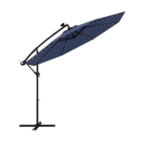 GOPLUS Parasol Déporté Ø3M, Parasol pour Terrasse, Parasol Inclinable, Rotatif à 360°, avec Pied en Croix, 40 LED, Bleu Foncé