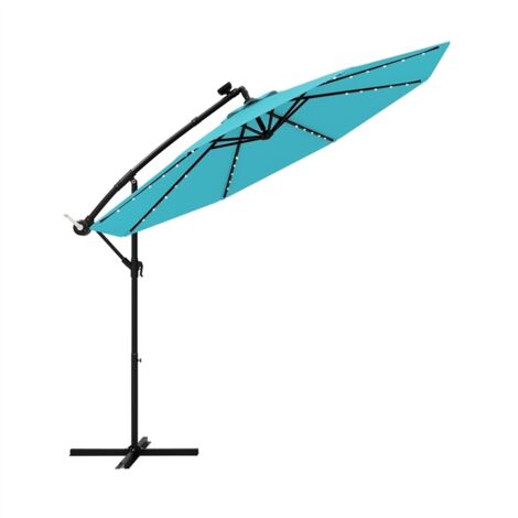 GOPLUS Parasol Déporté Ø3M, Parasol pour Terrasse, Parasol Inclinable, Rotatif à 360°, avec Pied en Croix, 40 LED, Tuequoise