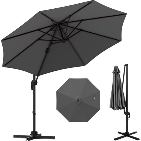 GOPLUS Parasol Deporte 3x3M, Parasol de Jardin Exterieur Pivotant à 360°, avec Poteau en Aluminium, 5 Angles d'Inclinaison Réglables, Protection Solaire, pour Balcon Terrasse Plage (Gris)