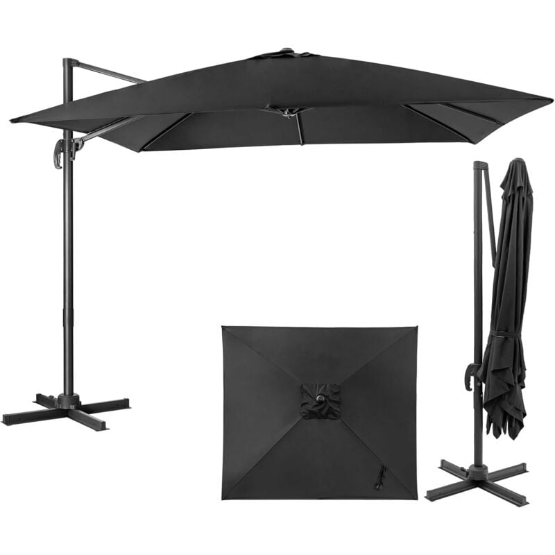 Goplus - Parasol Déporté 3x3M, Parasol Excentré Inclinable avec Manivelle, 8 Baleines à Double Couche, Rotation à 360°, Anti-UV, Noir