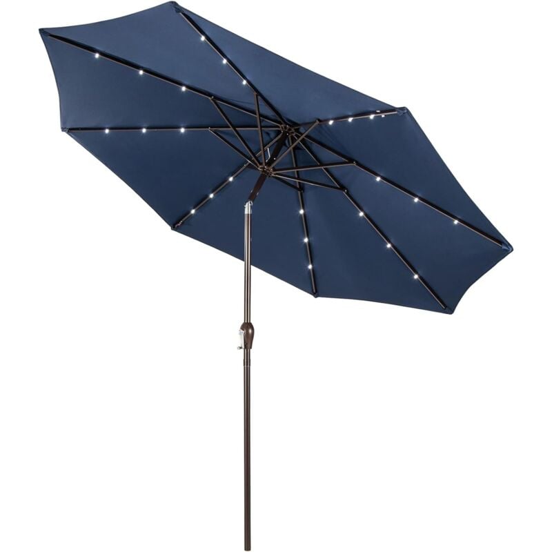 Parasol Déporté D.3m avec 24 led 1,5W, 8 Baleines Robustes pour Plage/Café/Balcon, Imperméable et Inclinable, Bleu Foncé - Goplus