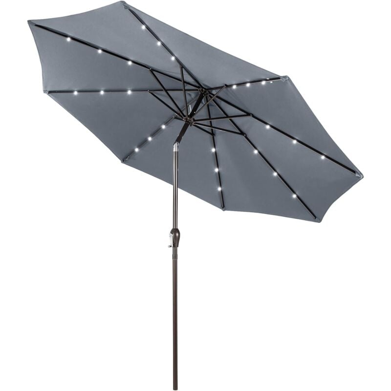 GOPLUS Parasol Déporté D.3m avec 24 LED 1,5W, 8 Baleines Robustes pour Plage/Café/Balcon, Imperméable et Inclinable, Gris