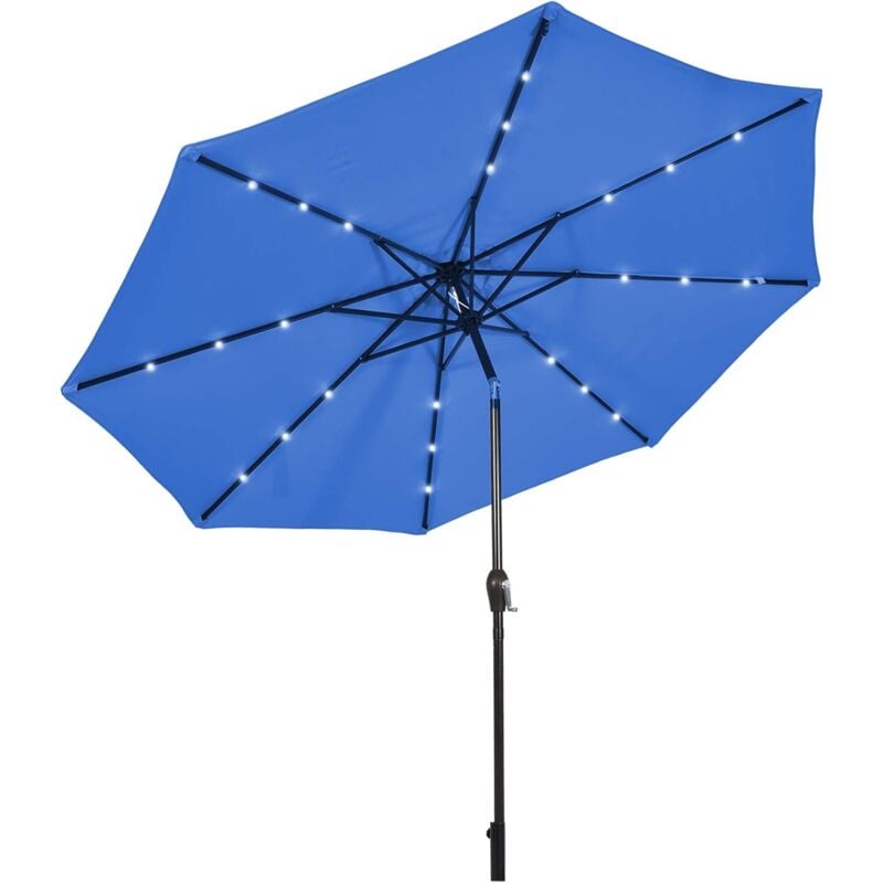 Parasol Déporté D.3m avec 24 led 1,5W, 8 Baleines Robustes pour Plage/Café/Balcon, Imperméable et Inclinable, Bleu Clair - Goplus