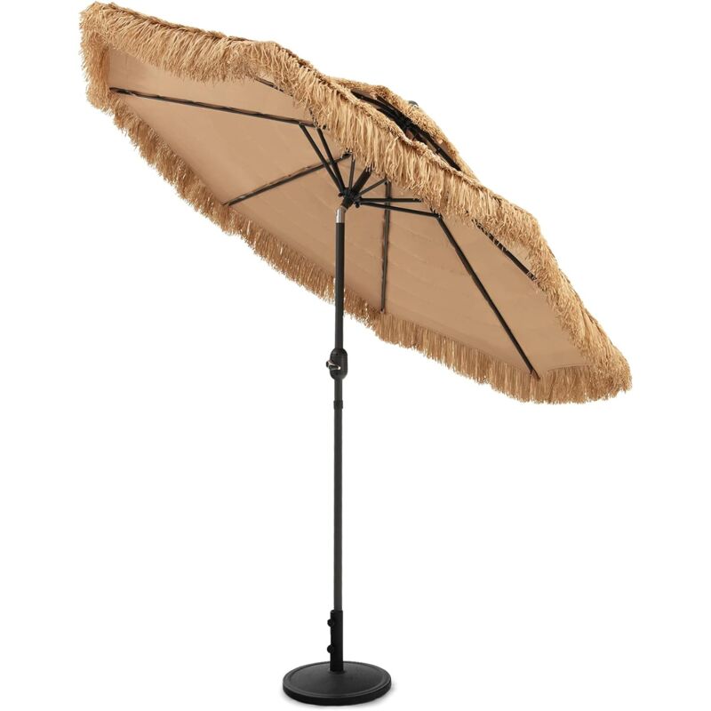 Parasol en Paille pe D.285xH.260cm avec Toit Inclinable-Parasol Chaume de Style Hawaïen Tropical 8 Baleines-pour Patio/Terrasse/Jardin(avec Pieds de