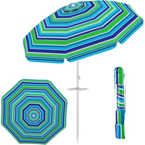 GOPLUS Parasol Plage 2,2M, Parasol Inclinable avec Porte-gobelet, Parasol de Jardin Patio Terrasse avec Protection Solaire et Auvent Démontable, Sac de Transport, H.173CM, Vert