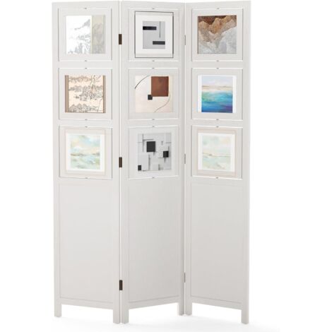 GOPLUS Paravent Interieur Pliant 4 Panneaux, Séparateur de Pièce Cloison de Séparation avec Grillage Métallique, Écran Décoratif de Confidentialité, pour Bureau, Maison (121x170CM,Blanc)