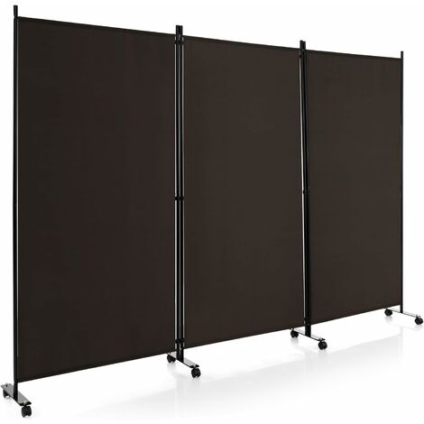 Goplus – Paravent pliant 3 panneaux 180x262 cm avec roulettes – Cadre en métal robuste – Tissu polyester durable pour séparation d'espace - 180Hx262LCM