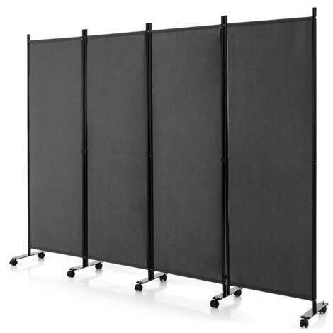Goplus – Paravent pliant avec roulettes – Cadre en métal – 4 panneaux 225x173cm – Pour espaces privés au bureau, hôpital, maison – Gris