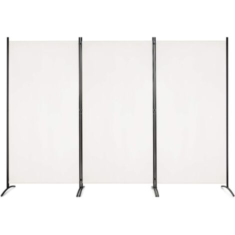 GOPLUS Paravento Separé Pieghevole, Separatore con 3 Pannelliin Poliestere, Divisori per Saloni di Bellezza, Bar e Ristoranti, Struttura Metallica, 260x182,5 cm (Beige)