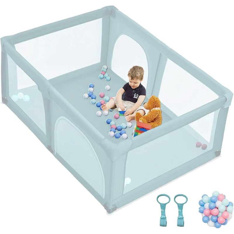 Parc Bébé 10 Mois à 6 Ans, Parc Bebe en maille avec Balles et 4 Anneaux, Centre D'activités de Parc Enfant, Idéal pour Intérieur et Extérieur