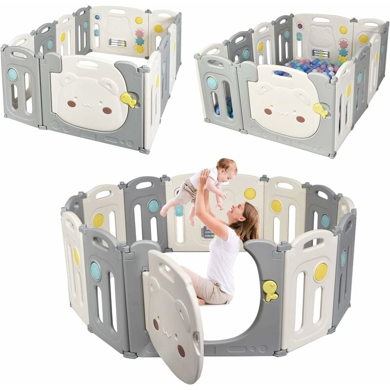 Goplus - Parc Bebe Pliable avec 12 Panneaux en Plastique Ecologiques, Barriere de Securite avec Sac de Rangement en Silicone et Abaque Colore, Jouet,