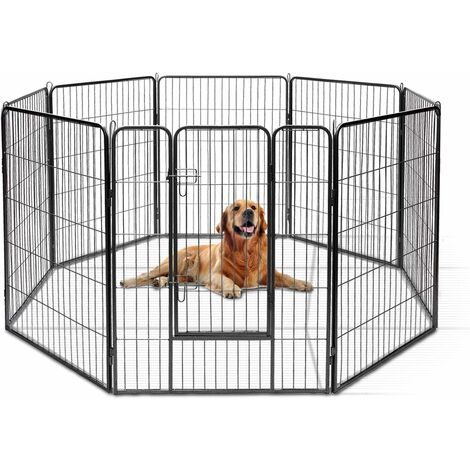 Goplus – Parc enclos pour animaux métal 8 panneaux – Hauteur 100 cm – Porte à double verrou – Pour chiens, chiots, chats, lapins – Intérieur et extérieur