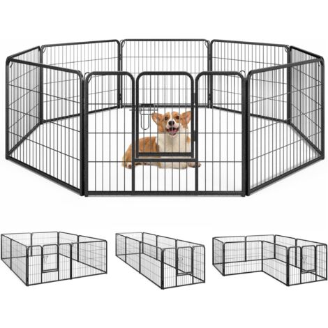GOPLUS Parc pour Chien 8 Panneaux, Enclos Pliable pour Chien en Métal avec Porte verrouillable pour Intérieur pour Chiens, Chiot (80x60cm)