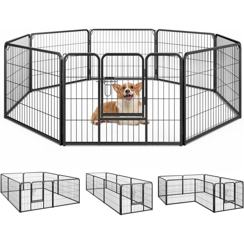 Goplus - Parc pour Chien 8 Panneaux, Enclos Pliable pour Chien en Métal avec Porte verrouillable pour Intérieur pour Chiens, Chiot (80x60cm)