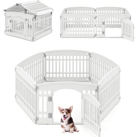 GOPLUS Parc pour Chien en Plastique Pliable, Enclos Chien à 6 Panneaux, Forme Personnalisé, Hauteur 60CM pour Chiot Taille Moyenne et Petite, avec 1 Porte Verrouillable, Intérieur et Extérieur, Blanc