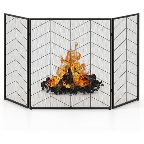 Goplus – Pare-feu cheminée pliable 3 panneaux en métal – Protection anti-étincelles – Dimensions 132x79 cm – Motif chevron élégant