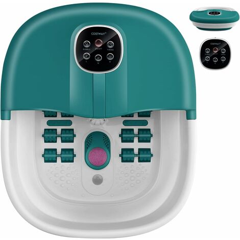 GOPLUS Pediluvio Elettrico, 3 in 1 Massaggiatore Piedi Pieghevole con Riscaldamento dell’Acqua in 3 Livelli, Getti di Bolle, Pannello di Controllo Magnetico, per Tutta la Famiglia (Verde Scuro)