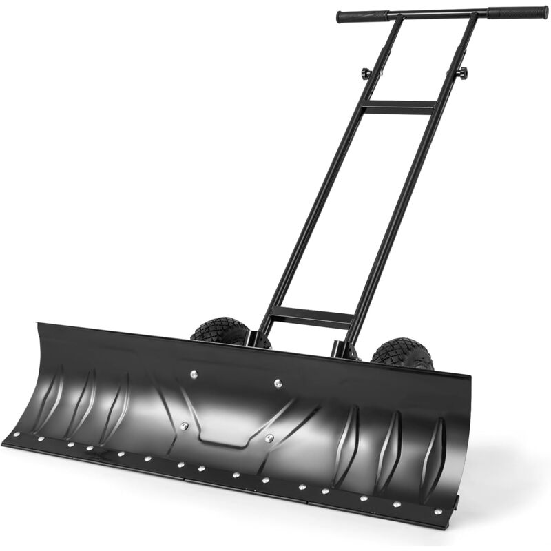 GOPLUS Pelle à Neige 91,5cm, Chasse-Neige avec Roues Gonflables 25cm, Poignée et Tête Réglables, Bande Antidérapante Interchangeable pour Déneigement