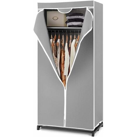 GOPLUS Pendrie en Tissu avec Housse- 74 x 50 x 172CM- 3 Parties d'espace de Stockage-Armoire de Vêtements Imperméable, Gris