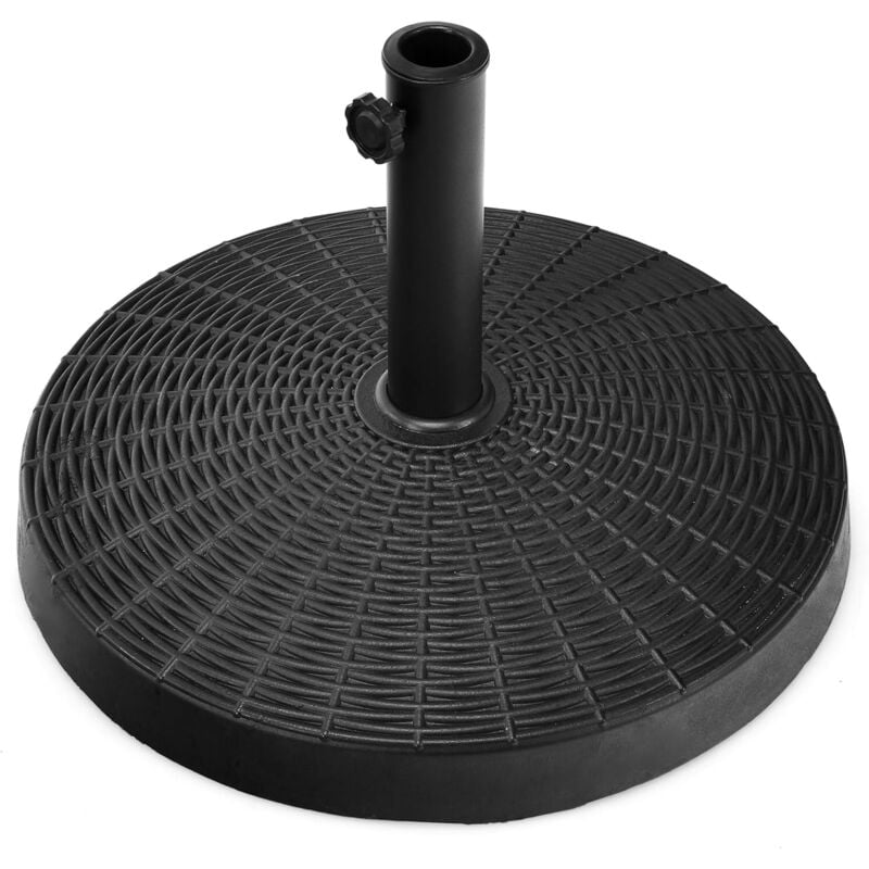 Pied de Parasol de Jardin Exterieur 38/48 mm, Support de Parasol en Résine Antique avec Tube en Métal, Bouton Rotatif Manuel, Socle de Parasol Rond