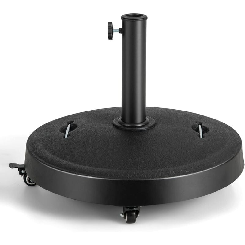 GOPLUS Pied de Parasol sur roulettes 23KG, Support de Parasol Ronde en Résine avec Poignées, Convient aux Poteaux de Parasol 38/48mm