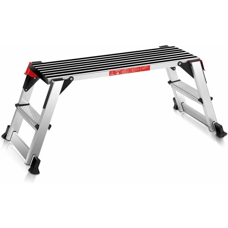 GOPLUS Plate-forme de Travail Pliable en Aluminium-Capacité de 150 KG-Marchepied/Escabeau Multifonctionnel avec Verrous de Sécurité Surface