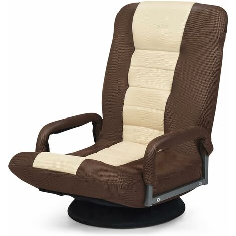 GOPLUS Poltrona con Base Ruotabile,Pieghevole per Casa e Ufficio, con Schienale Regolabile in 6 Posizioni, Morbida e Confortevole, 85x75x55 cm (Marrone-Crema)