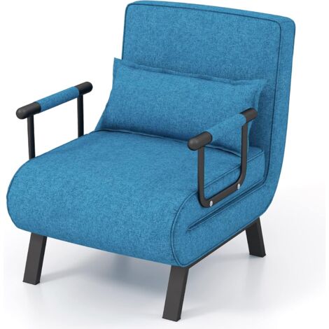 GOPLUS Poltrona Pieghevole 4 in 1, con Funzione Letto, Cuscino Imbottito, Sedia Rilassante con Schienale Regolabile a 6 Posizioni, Salvaspazio per Piccole Stanze, Soggiorno (Blu)