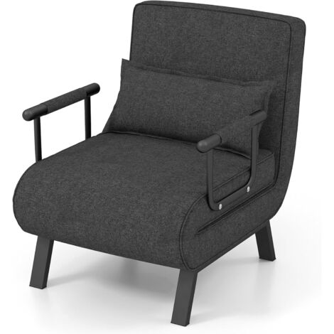 GOPLUS Poltrona Pieghevole 4 in 1, con Funzione Letto, Cuscino Imbottito, Sedia Rilassante con Schienale Regolabile a 6 Posizioni, Salvaspazio per Piccole Stanze, Soggiorno (Grigio)